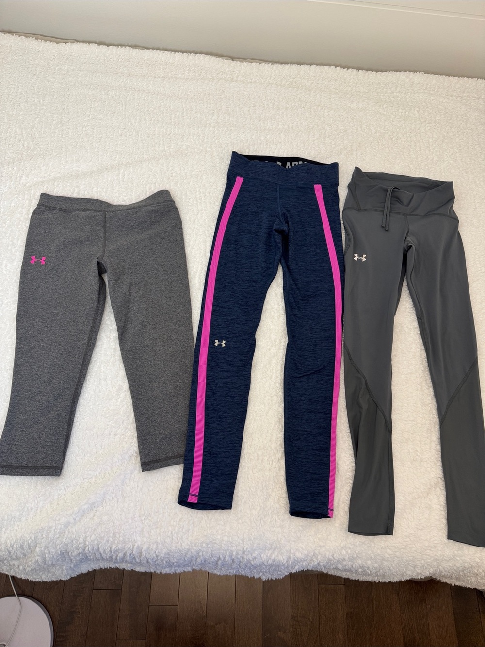 Under Armour Leggings Trio - Navy with Pink Stripes & Gray